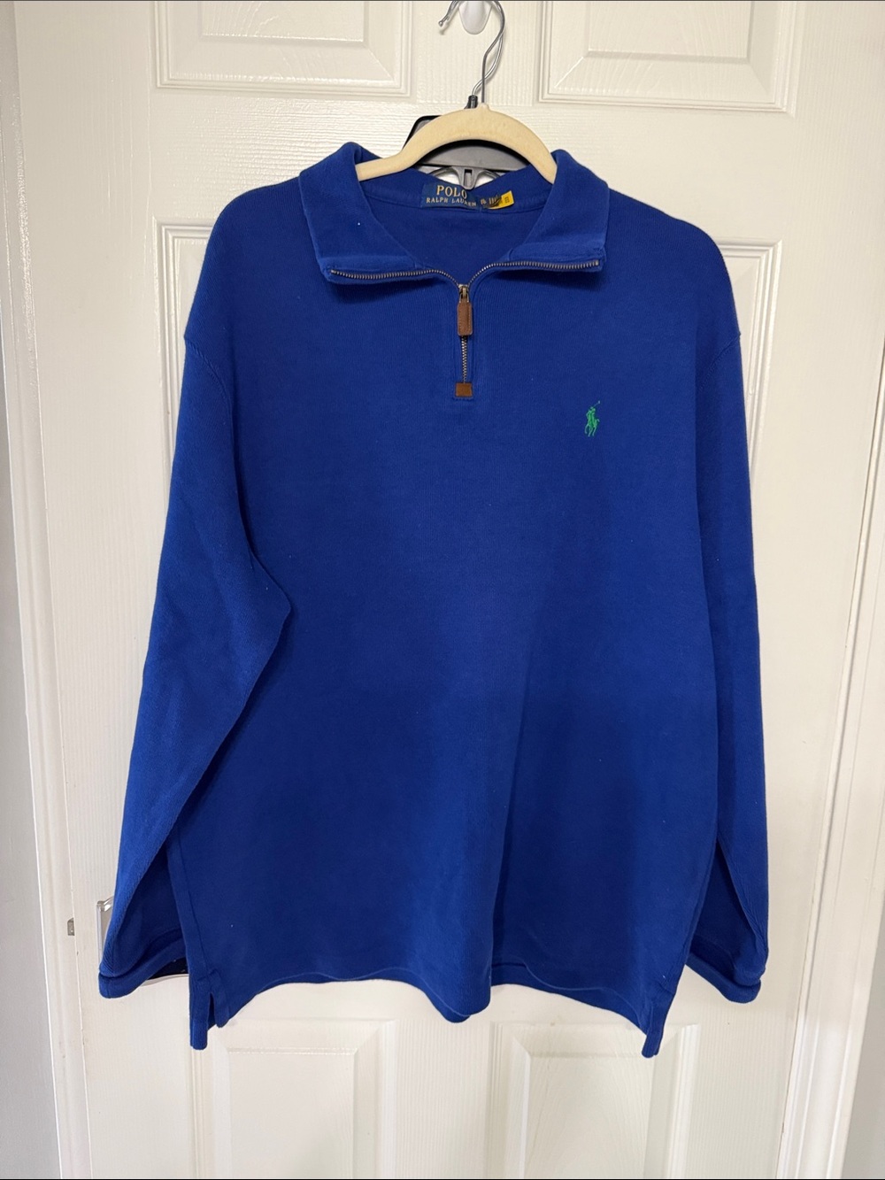 Polo by Ralph Lauren Men's Quarter Zip Navy Sweater XL green pony